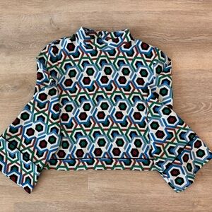 Zara Multicolor Geometric Long Sleeve Blouse